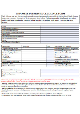 Employee Departure Clearance Form