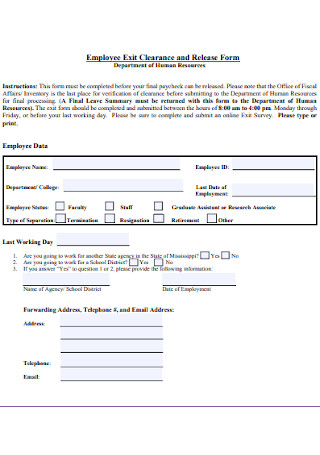 Employee Exit Clearance and Release Form