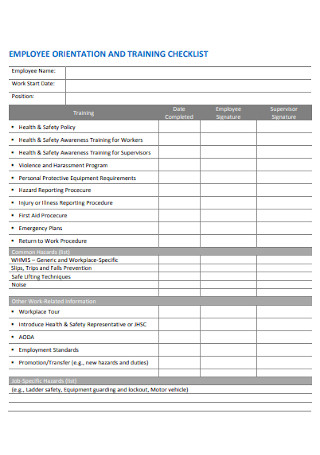 Employee Orientation and Training Checklist