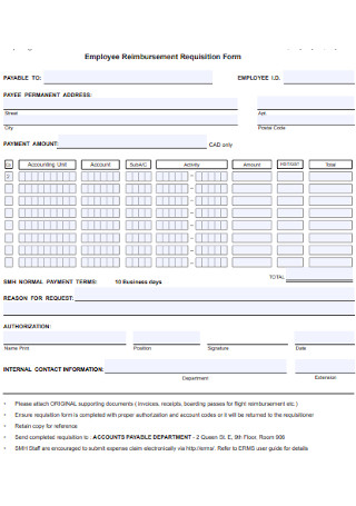Employee Reimbursement Requisition Form