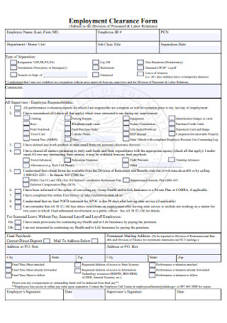 Employment Clearance Form