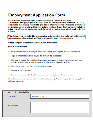 Employment Job Application Form