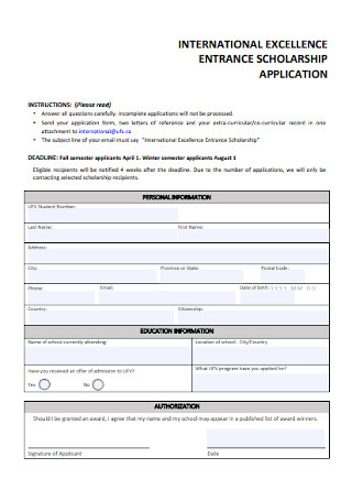 Entrance Scholarship Application Form