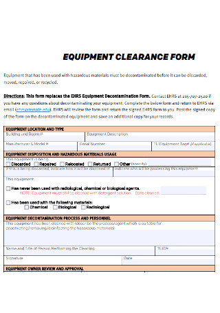 Equipment Clearance Form
