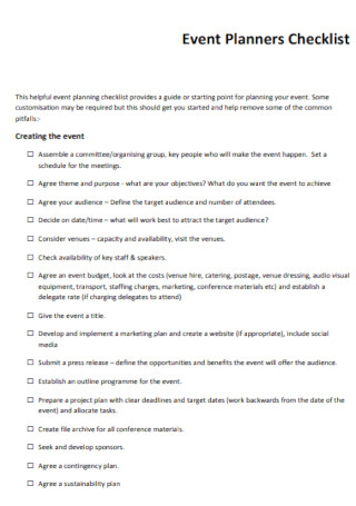 Event Planners Checklist