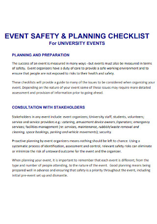 Event Safety and Wedding Checklist