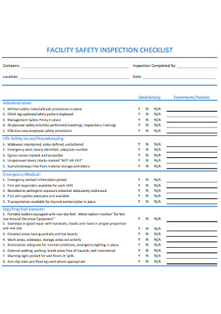 Facility Safety Checklist Template