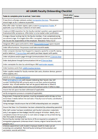 Faculty Onboarding Checklist Example