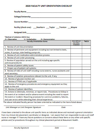 Faculty Unit Orientation Checklist