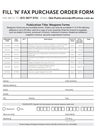 Fax Purchase Order Form Template