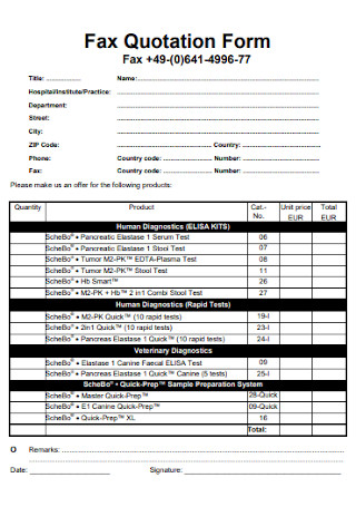 Fax Quotation Form Template