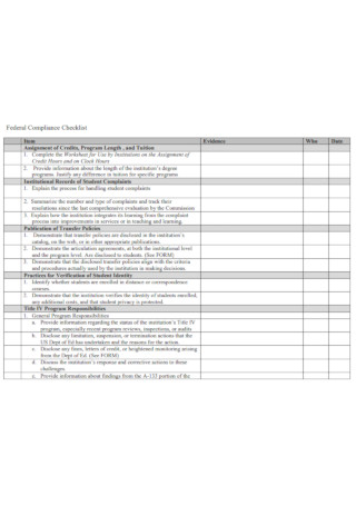 Federal Compliance Checklist