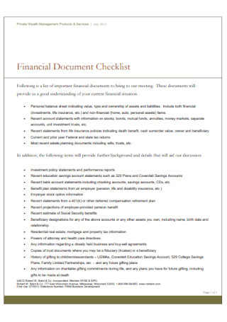Financial Document Checklist