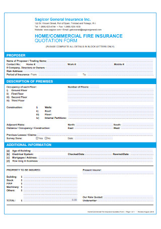 Fire Insurance Quotation Form