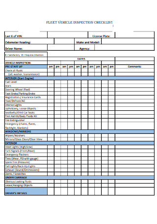 Fleet Vehicle Inspection Checklist