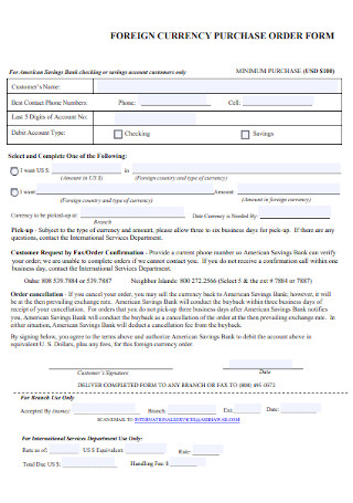 Foreign Currency Purchase Order Form