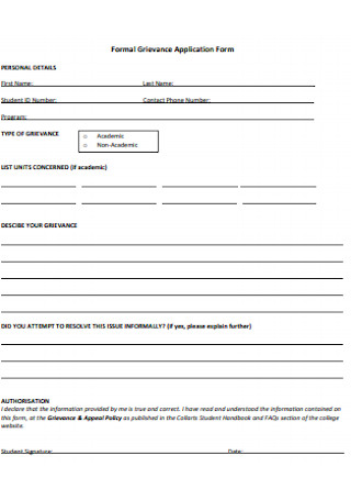 Formal Grievance Application Form