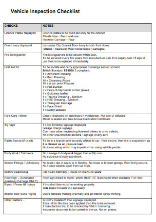 Formal Vehicle Inspection Checklist Template