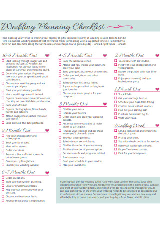 Formal Wedding Planning Checklist Template