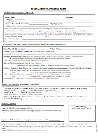 General Health Appriasal Form