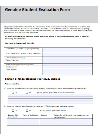 Genuine Student Evaluation Form