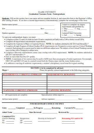 Graduation Clearance Form Example