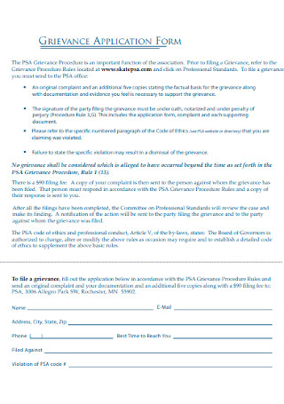 Grievance Application Form