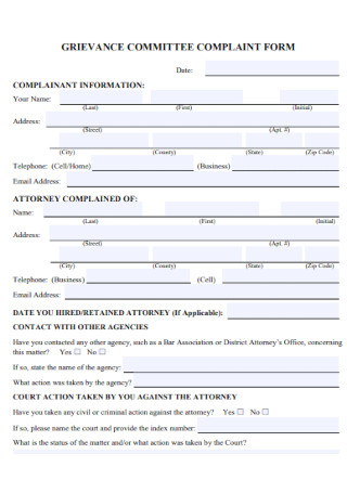 Grievance Committee Complaint Form