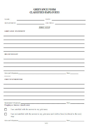 Grievance Form for Classified Employees