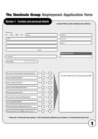 Group Employment Application Form