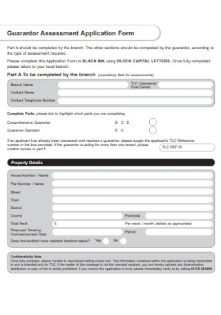 Guarantor Assessment Application Form