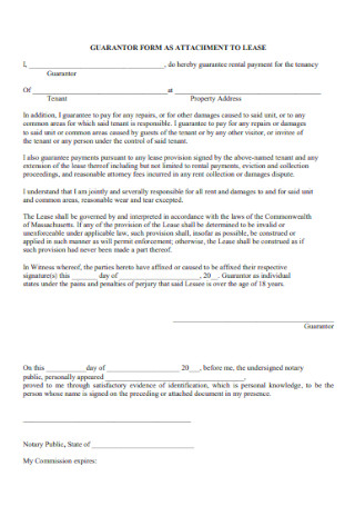 Guarantor Form for Attachment Lease