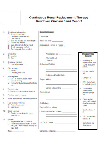 Handover Checklist and Report