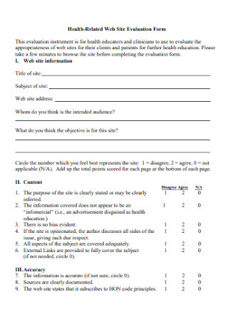 Health Related Web Site Evaluation Form