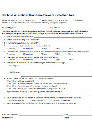 Healthcare Provider Evaluation Form