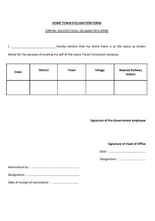 Home Town Declaration Form