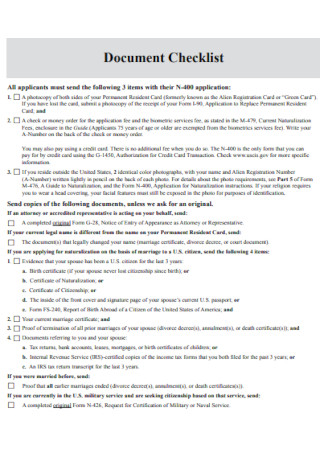 Homeland Security Document Checklist