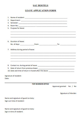 Hostel Leave Application Form