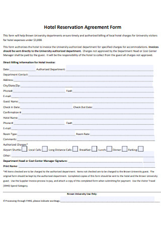 Hotel Reservation Agreement Form