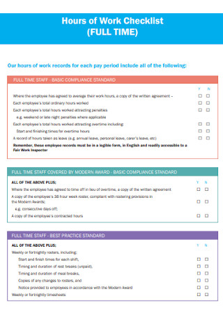 Hours of Work Checklist 