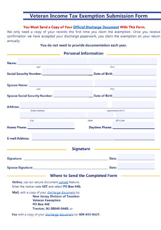 Income Tax Exemption Submission Form