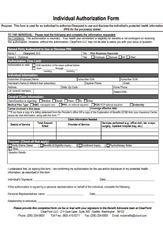 Individual Authorization Form Example
