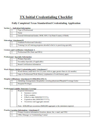 Initial Credentialing Checklist 