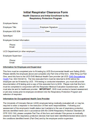 Initial Respirator Clearance Form 