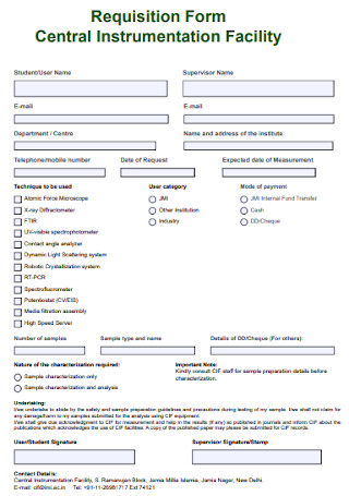 Instrumentation Facility Requisition Form 