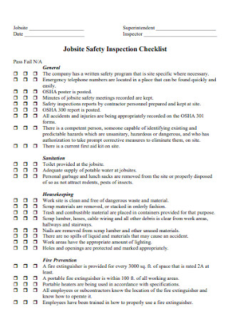 Jobsite Safety Inspection Checklist