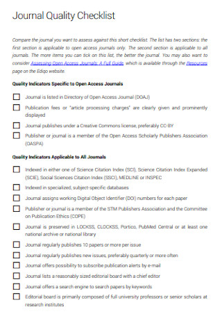 Journal Quality Checklist