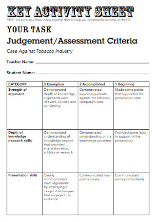 Key Activity Sheet Template