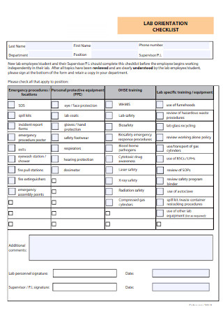 Lab Orientation Checklist