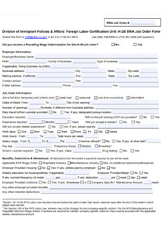Labor Job Order Form